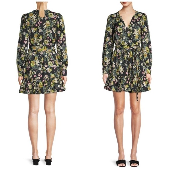 Walter Baker Leighton Floral Belted Mini Dress Size X-Small Long Sleeve A-Line - Picture 1 of 11